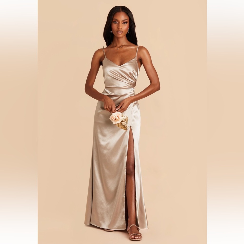 Birdy Grey Catherine Dress in Shiny Satin Neutral Champagne